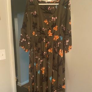 Tropical olive green maxi dress